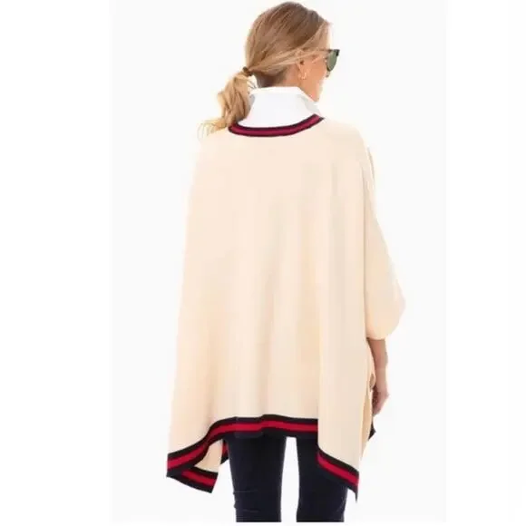 Tuckernuck Camden Ivory Striped V-Neck Soft Knit Poncho Cape Sweater One Size - Picture 2 of 15